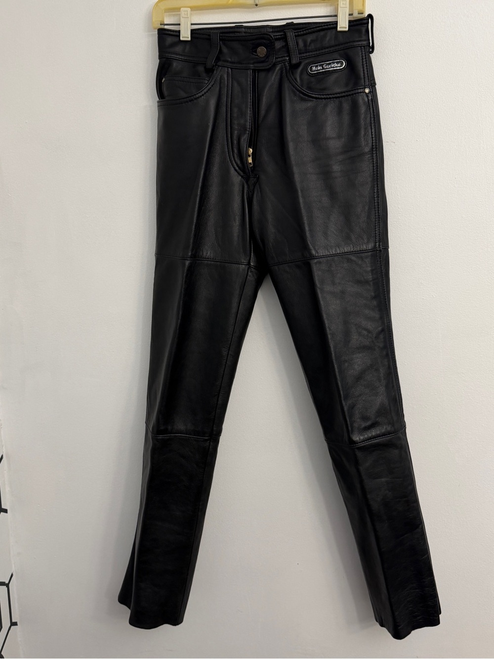 Hein Gericke Black Leather Moto Pants Vintage Biker Size 10 Straight Leg